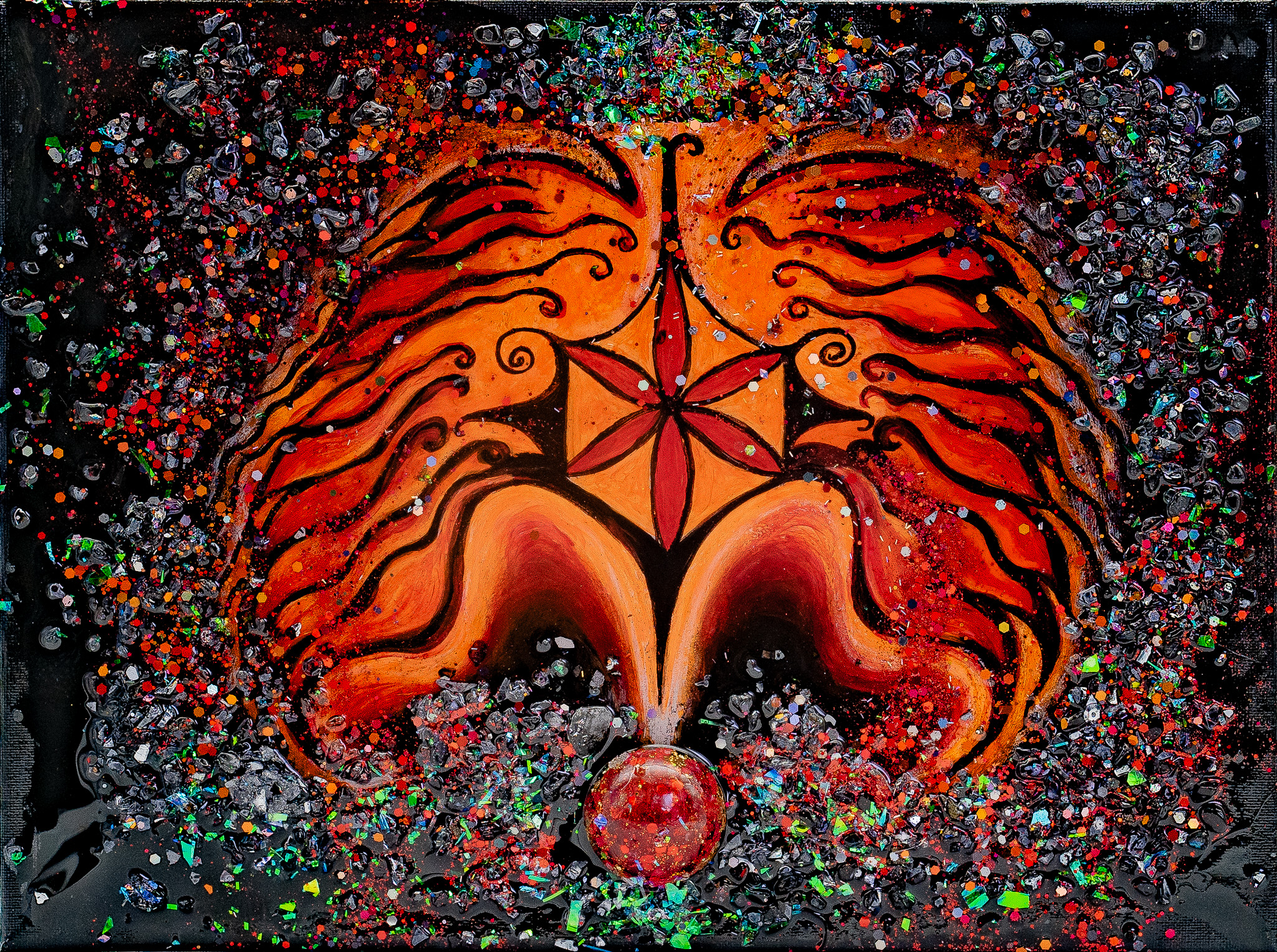 Das flammende Feuer – handgemaltes Orgonit-Kunstwerk